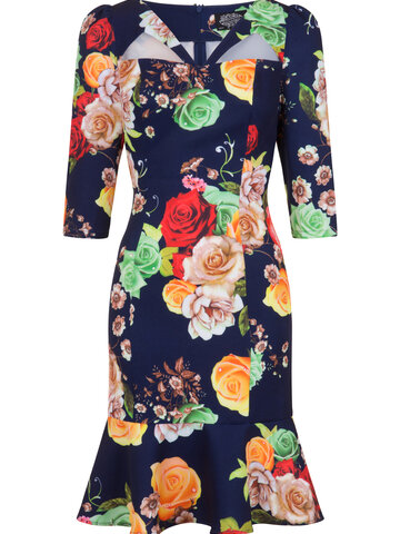 Pre dokonalý a originálny outfit Retro pin up šaty s rukávom Farebné ruže